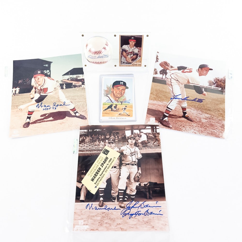 Eddie Mathews & Warren Spahn Autograph Photos Ball (1 of 17)