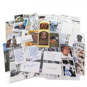 Assorted MLB HOF Autographed Plaque Postcard &More