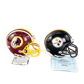 T. Bradshaw & J. Theismann AUTO Mini Helmets
