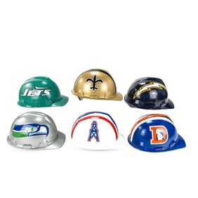 (6) Retro NFL Team "Hard Hats" Broncos Oilers ++