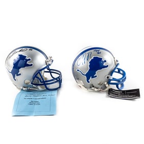 B. Sanders & C. Johnson Autographed Mini Helmets