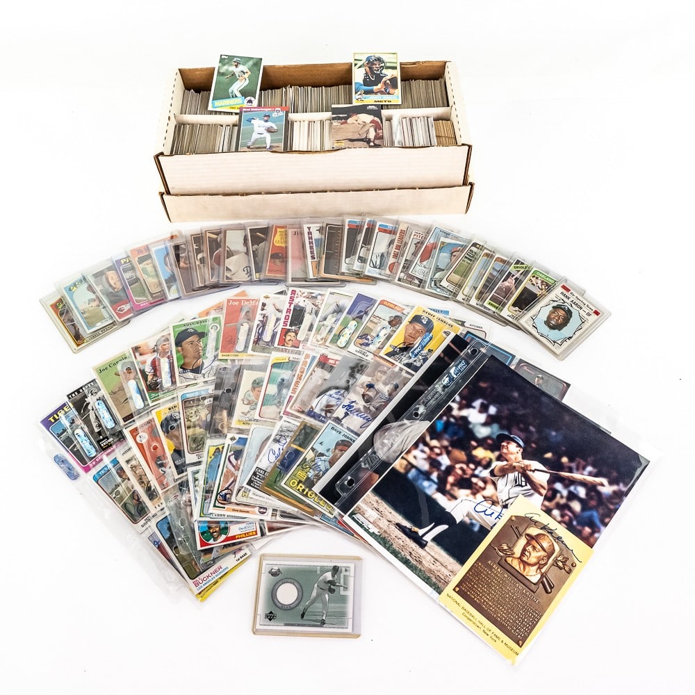 Nolan Ryan Al Kaline Jim Gentile Autographs &Cards: Nolan Ryan autographed 8" x 10" Texas Rangers photo, Nolan Ryan autographed Jimmie Reese "card", 2002 Upper Deck Nolan Ryan #J-NR sweetspot relic card, Al Kaline autographed HOF plaque card, Al Kaline