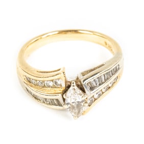 14k Half Carat Marquee Cut Diamond Engagement Ring