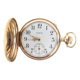 Ladies Elgin 14k Hunter w Fancy Dial Pocket Watch