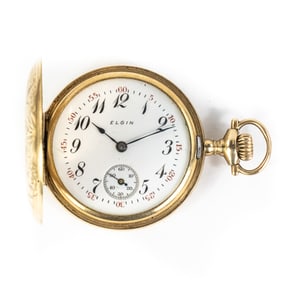 Lady Elgin Fancy Dial Pocket Watch 14k Hunters