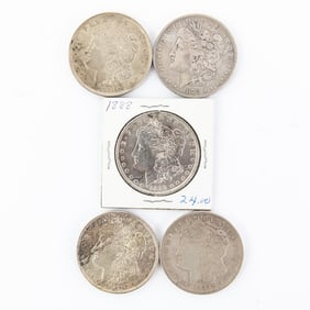 (5) Assorted 1879-1921 Morgan Silver Dollars BU 88