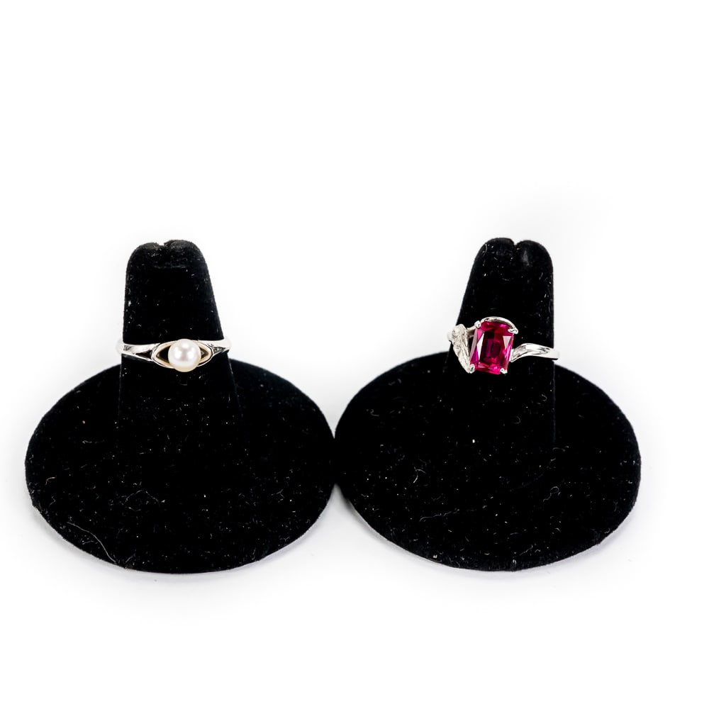 Ladies 10k Garnet & Pearl White Gold Rings (1 of 13)