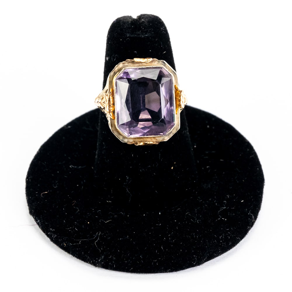 Ladies 14k Two Tone Gold Amethyst Filigree Ring (1 of 9)