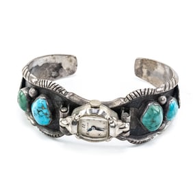 Navajo Watch Band, Silver, Turquoise, Bulova