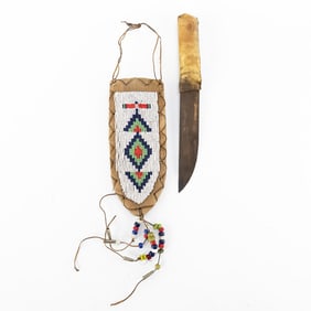 Contemporary Made Knife With Beaded Sheath