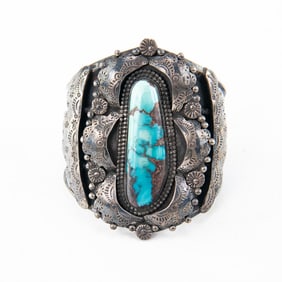 Antique Navajo Sterling & Turquoise Cuff Bracelet