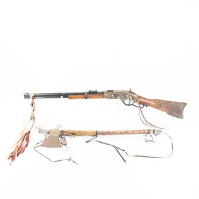 Winchester Lever-Action Rifle and Tomahawk Pipe
