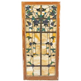 Vintage Floral Leaded Stained Glass Panel