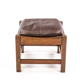 Mission Oak Footstool with Leather