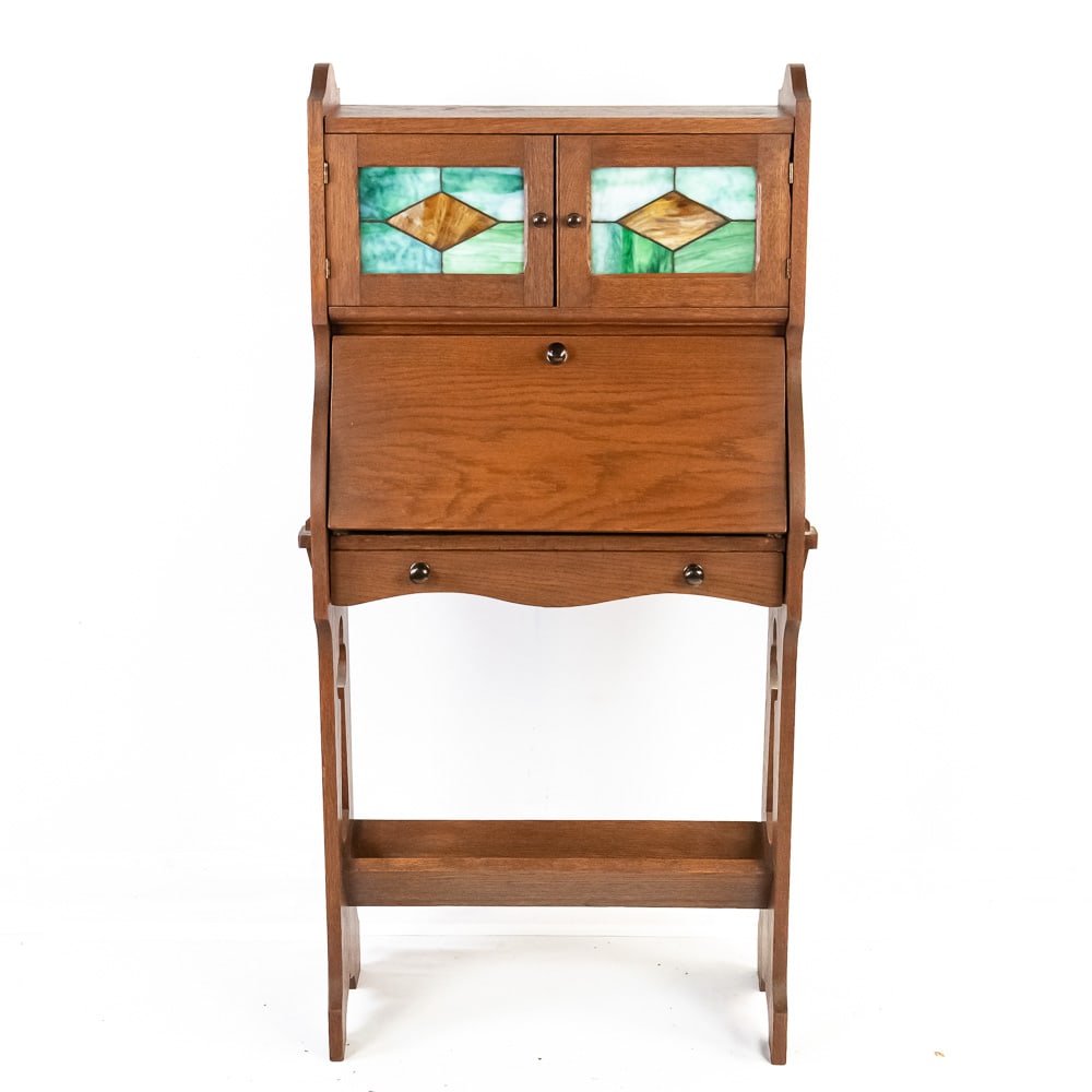 Arts & Crafts Drop-Front Desk w/Stained Glass (1 of 8)