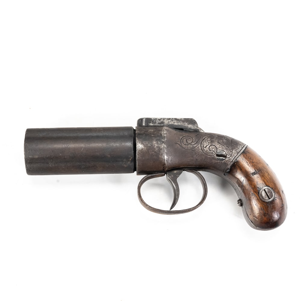 Allen, Thurber & Co. Pepperbox Revolver: Allen, Thurber & Co. double-action pepperbox revolver. A pivotal piece of American firearms history dating to the mid-19th century (circa 1854-1856). The visible markings "ALLEN THURBER & CO." and "WO