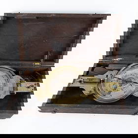 S.H & G Surveyor Transit w/Case, Lake Geneva, WI: This is a c. 19th-century American Vernier Compass manufactured by Stackpole & Brother (S. & G.) of New York, a preeminent firm in 19th-century scientific and surveying instruments. Attributed to the