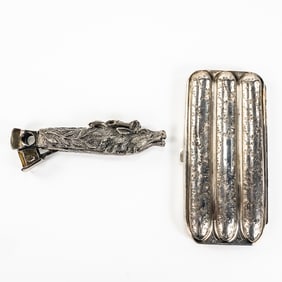 .950 Silver Cigar Travel Case & Deer Cigar Cutter