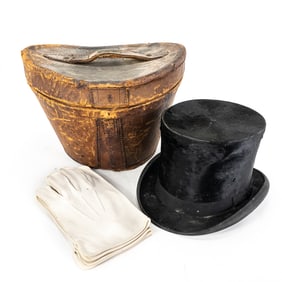 Antique Knox Top Hat & Leather Case