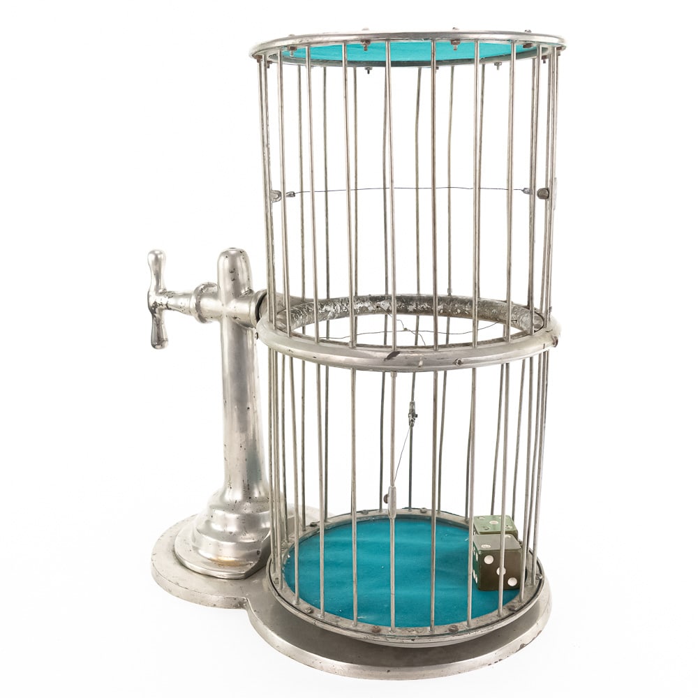 Large Antique Chuck A Luck Dice Tumbler Cage: Antique Chuck A Luck Dice Tumbler Cage, also known as the “Bird Cage” in good overall condition. A gambling device commonly found in Saloons, throughout the 19th & early 20th centuries. Presents v