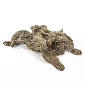 Vintage Bronze "Wolf" Desk Inkwell Stationary