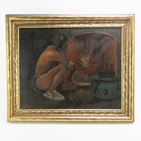 Vintage Oil Painting Of A Native American