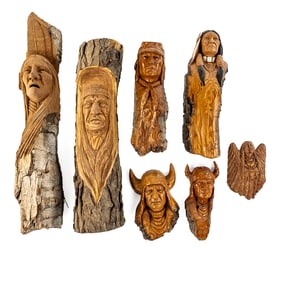 7 Native American Hand Carved Wooden Folk Wall Art