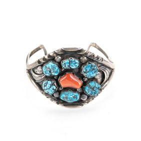 Ax Larbo Turquoise & Coral Sterling Cuff Bracelet