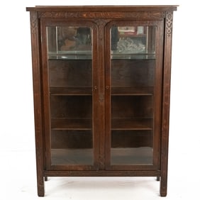 Arts & Crafts Oak Display Cabinet With 3 Shelves