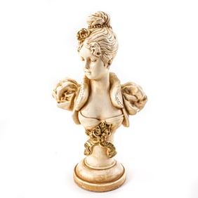 Elegant 12" Victorian Lady Bust Chalkware Statue