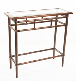 Vintage Bombay Co Mahogany Glass Top Accent Table