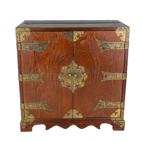 Asian Inspired Tansu Chest w Ornate Brass Hardware