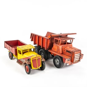 Pair of '50s Buddy L Pressed Steel Toy Dump Trucks