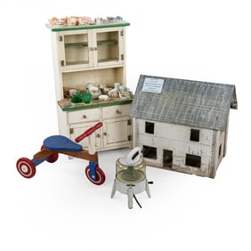 Vintage Children's Doll House Hutch & Tea Sets +