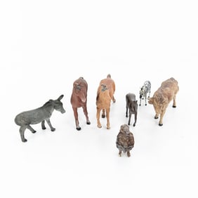 (7) Assorted Composition and Cast Lead Toy Animals