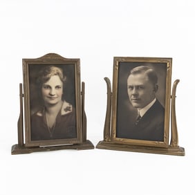 Pair of Antique Photos w Self Standing Tilt Frames