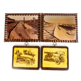 (4) Assorted Racing Themed Wooden Inlaid Wall Art