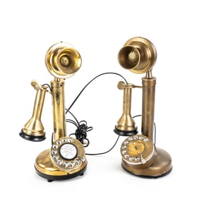 (2) Vintage Brass Candlestick Rotary Telephones