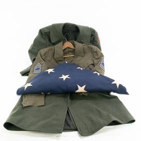 HUGE 48 Star American Flag, WWII Coats