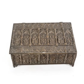 High Relief Gothic Revival Brass Jewelry Box