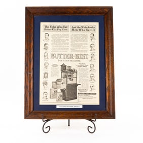 Framed Butterkist Popcorn Machine Advertisement