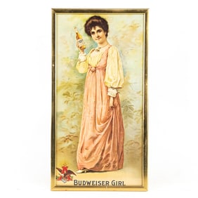 Framed Budweiser Girl Advertisement
