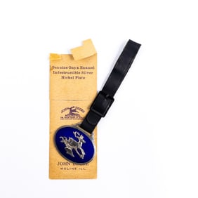 Vintage Watch FOB -ONYX ENAMEL SILVER DEERE WEBBER