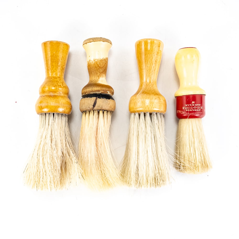 (4) Shaving Brushes - One Dubl Duck: Includes 4 vintage shaving cream brushes, one stamped "Dubl-Duck", no markings on other ones, good condition, see photos.