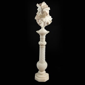 Italian Marble Lace Bust on Pedestal