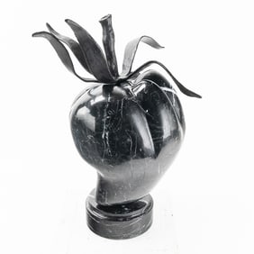 Black Granite Poblano Pepper w Stand and Leaf Top