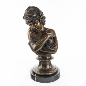 Bronze Bust Of A Bare Breast Woman