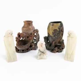 Collection of (5) Carved Vases & Statues