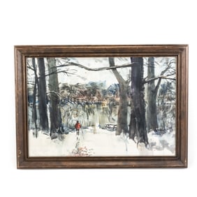 Framed Winter Lake Scene