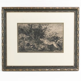 The Boar Hunt - Antique Etching